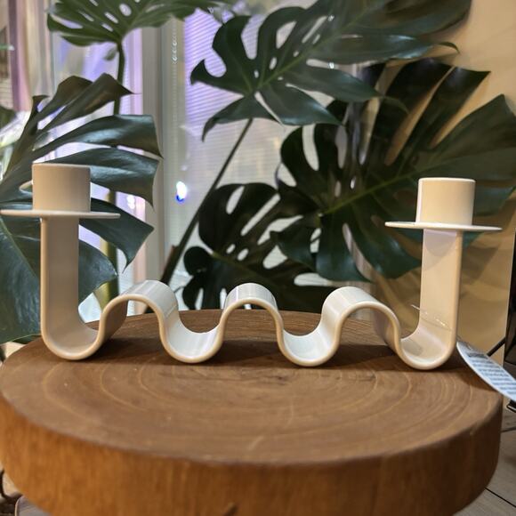 MESO MODERN CREAM WHITE TWO SIDED TAPER CANDLE HOLDER NEW IN BOX - Picture 4 of 5